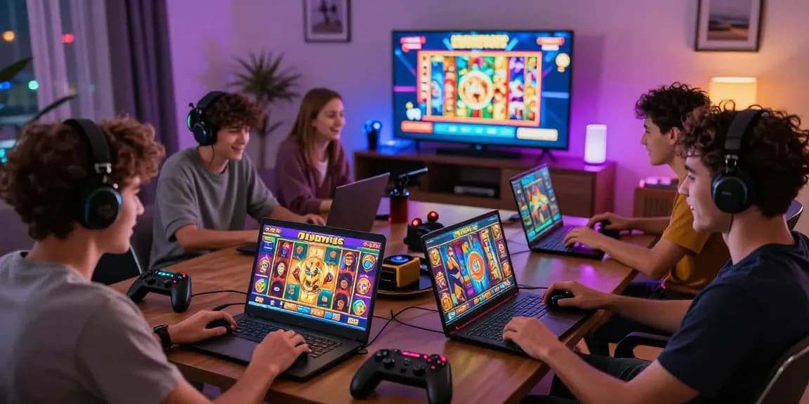 Exciting online gaming scene featuring players enjoying slot olympus games in a vibrant home atmosphere.