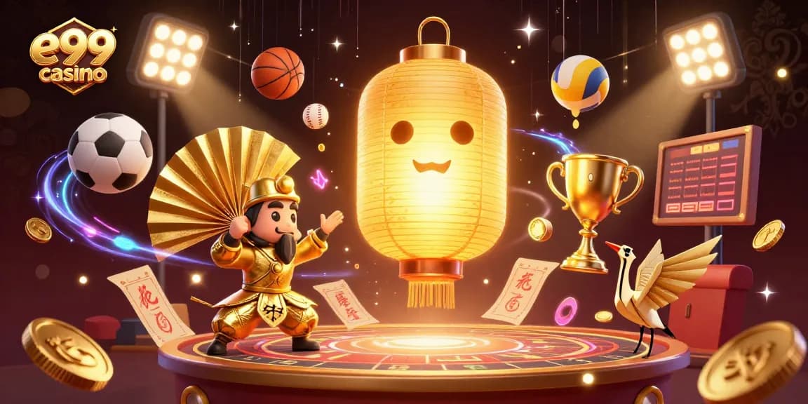 Engage in thrilling gameplay at e99 casino with vibrant gaming characters and dynamic sports elements.