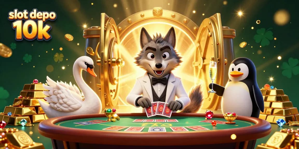 Play exciting slot depo 10k games with fortune as vibrant treasures surround charming casino characters.