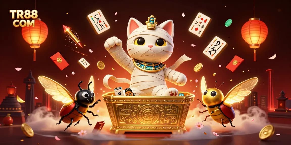 Experience thrilling wins with TR88 COM in a vibrant casino scene featuring unique characters and dynamic game elements.