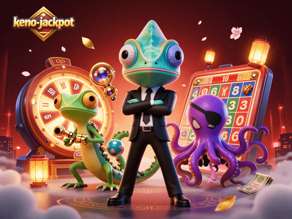 Join the keno-jackpot excitement with vibrant characters and thrilling game elements in this dynamic illustration.