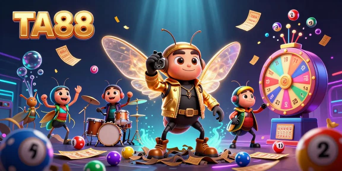 TA88 captures excitement through a 3D illustration of a cicada rock star and vibrant casino elements.