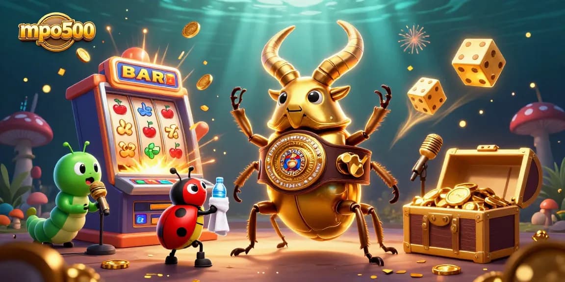 Experience mpo500 excitement with a dynamic 3D scene featuring vibrant characters and casino elements.