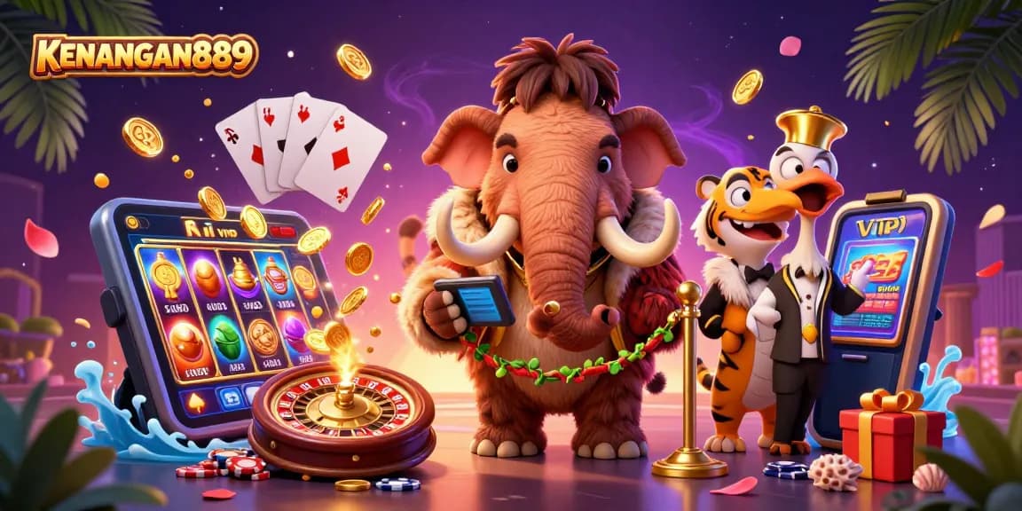 Play thrilling slots at KENANGAN889 with vibrant characters and dynamic casino elements.
