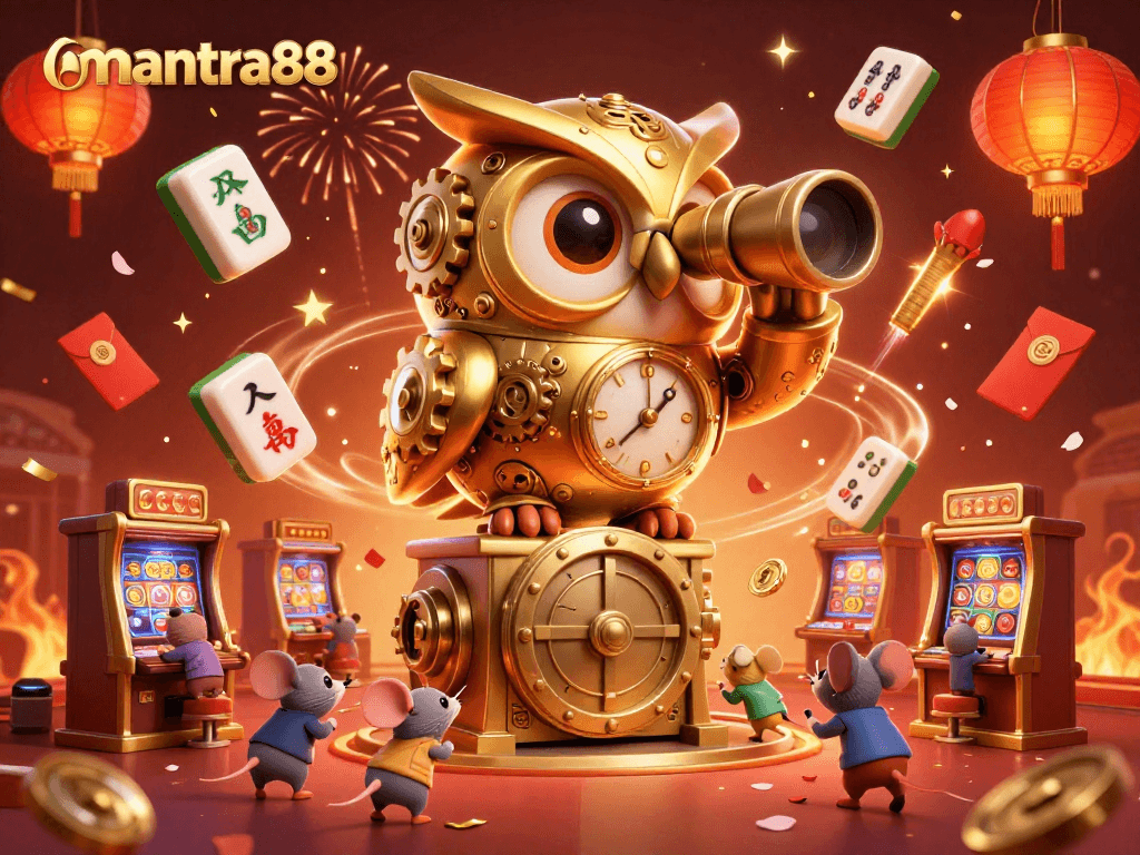 Experience thrilling gameplay with mantra88 as whimsical characters bring a vibrant casino scene to life.