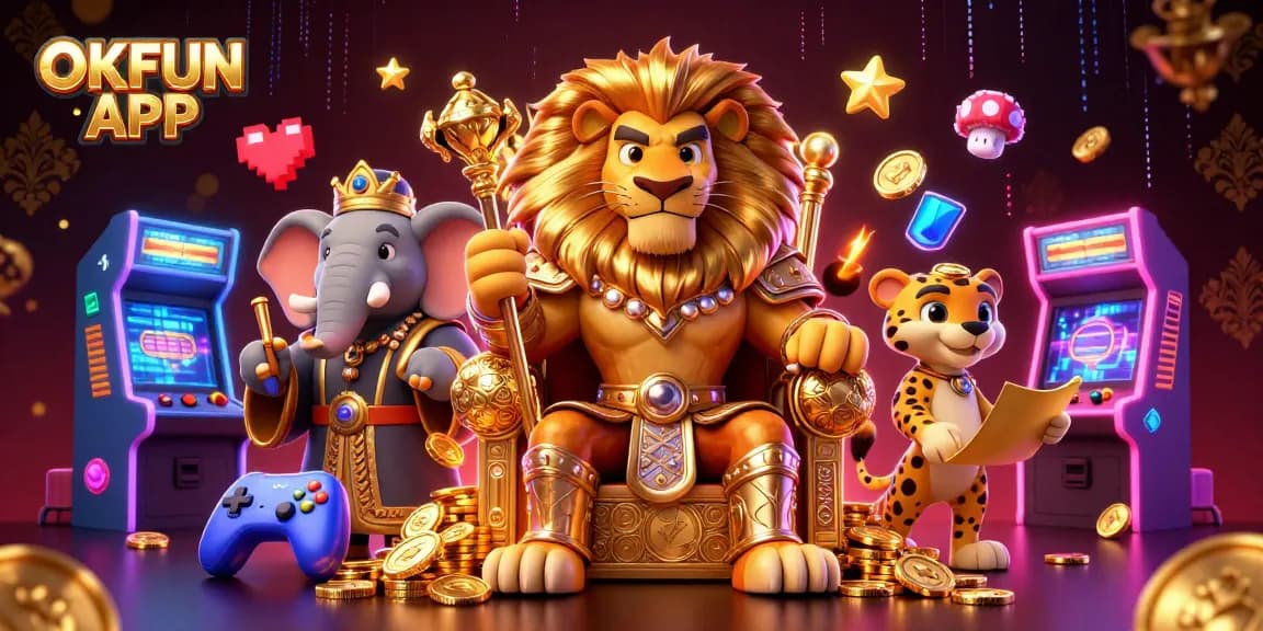 Engage with the vibrant gaming world at OKFUN APP, featuring dynamic characters and casino elements.