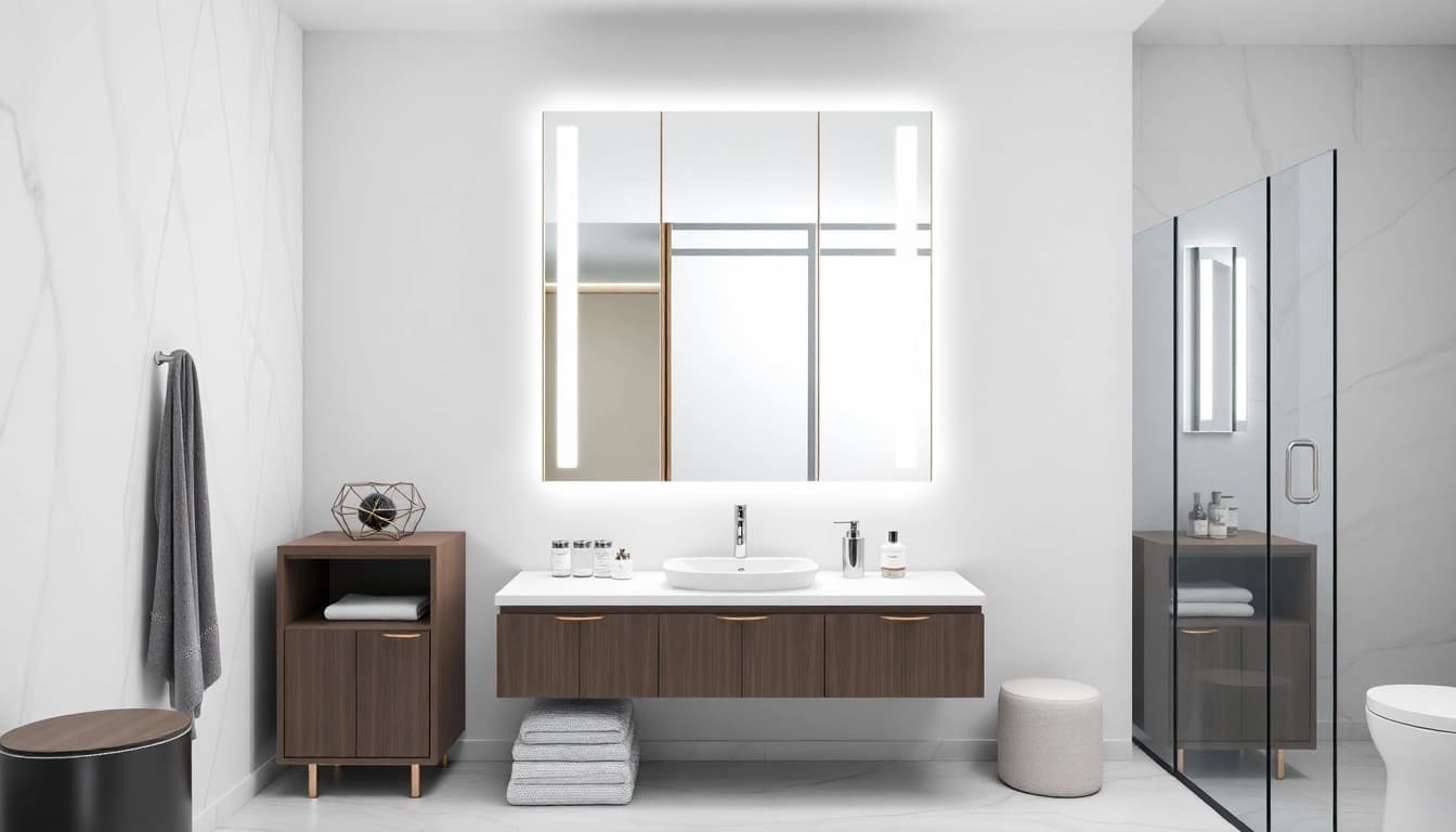 Moderne spiegelschrank bad mit eleganten Designs und integrierter Beleuchtung.