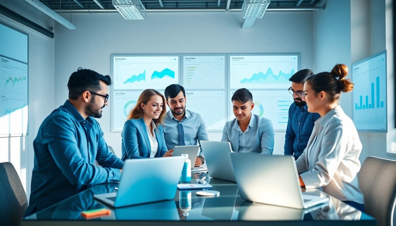 Visit website and engage with a professional digital marketing team in a modern office.