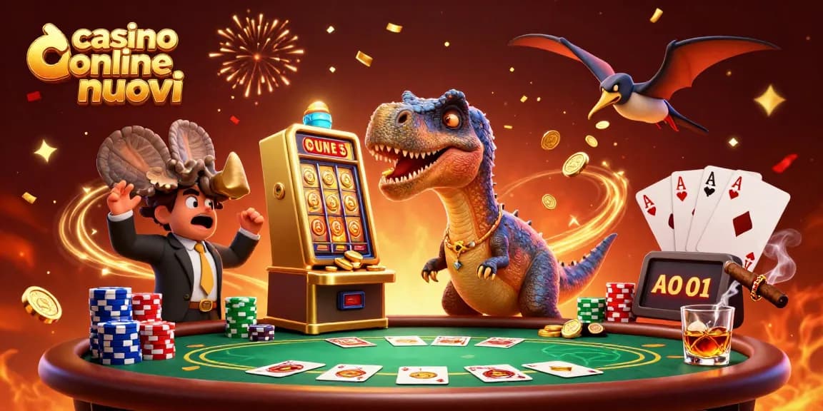 Il pachicefalosauro colpisce una slot machine d'oro nel casinò online nuovi, facendo volare monete dorate.