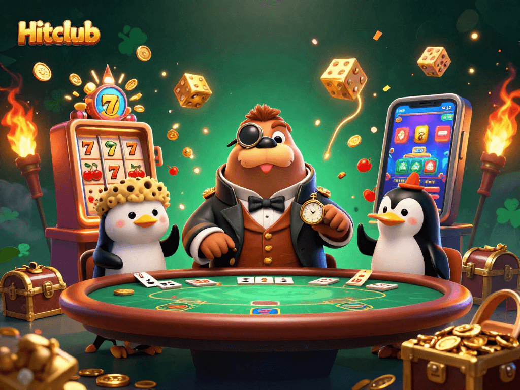 Hitclub showcases a thrilling underwater casino scene with a walrus playing poker, adding excitement to your gaming experience.
