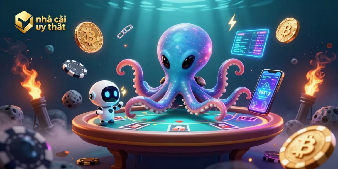 Experience the thrill of nhà cái uy tín with a vibrant cosmic poker scene featuring lively characters.