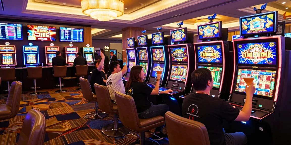 Exciting casino scene with players enjoying slot luar negeri games and celebrating wins