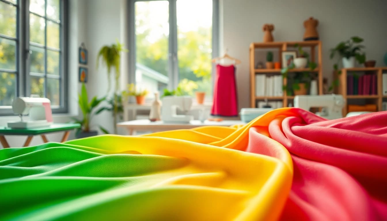 Kreukvrije stoffen in een stijlvolle naaikamer met rijke texturen en kleuren.