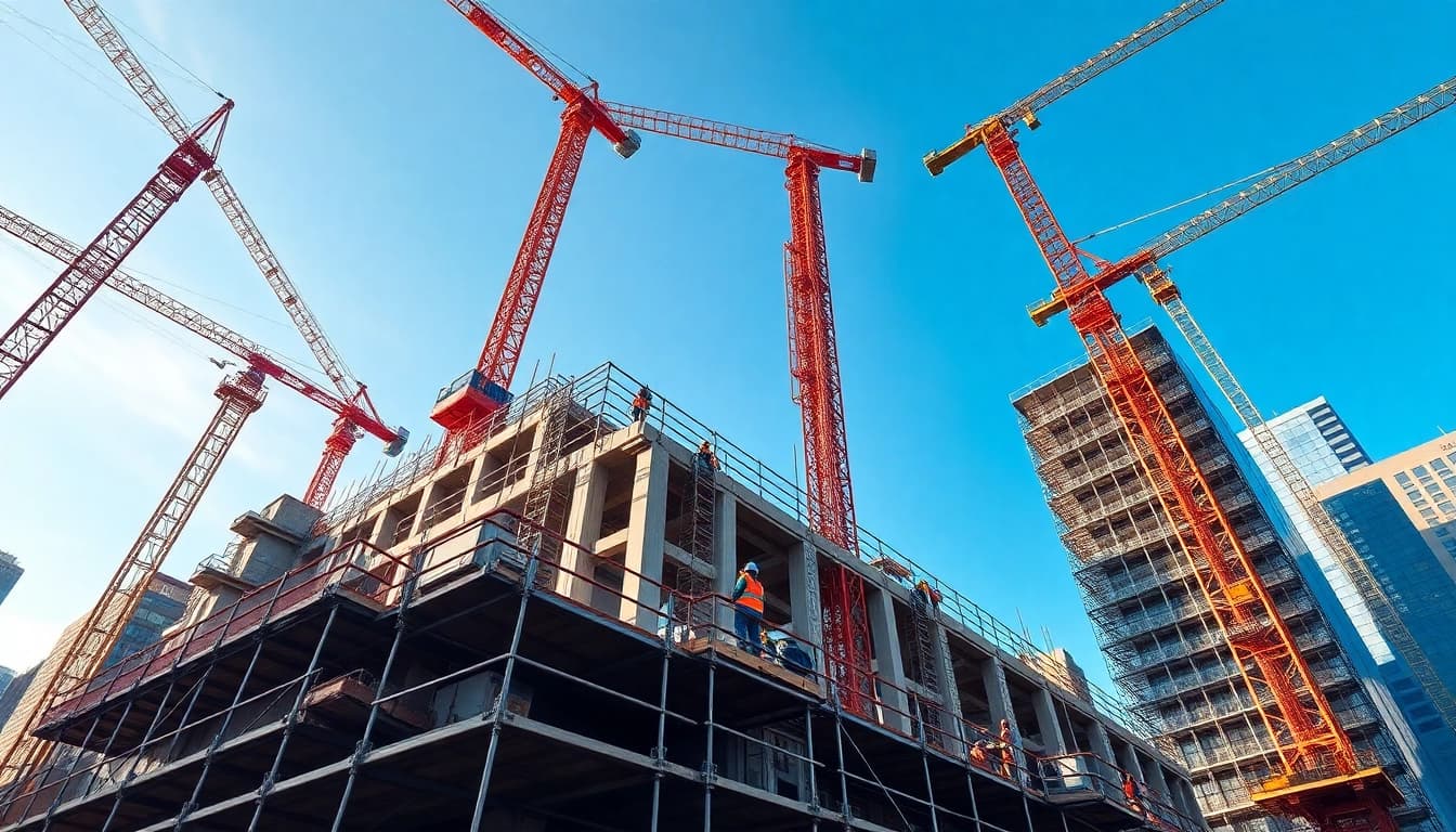 New York City Commercial General Contractor overseeing a vibrant construction site with diverse professionals.