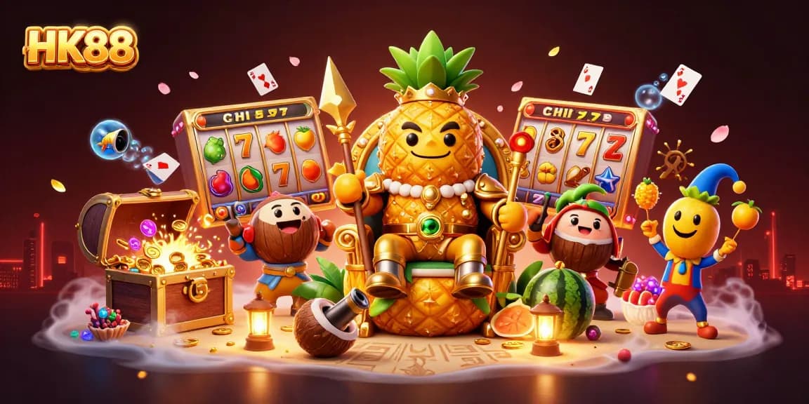 Experience thrilling slots at HK88's vibrant beach casino featuring golden themes and charismatic characters.