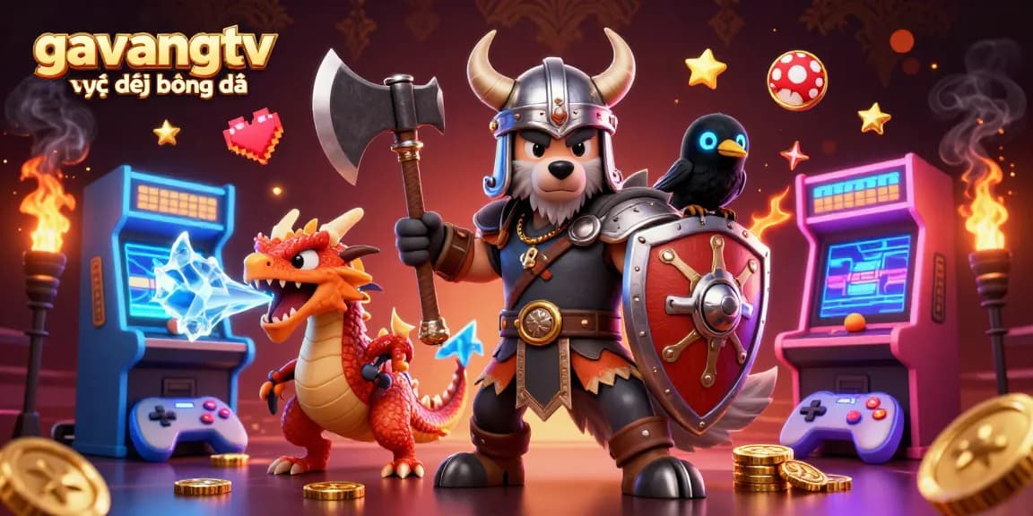 Experience exciting betting with gavangtv trực tiếp bóng đá featuring heroic Viking and dragon in vibrant casino art.