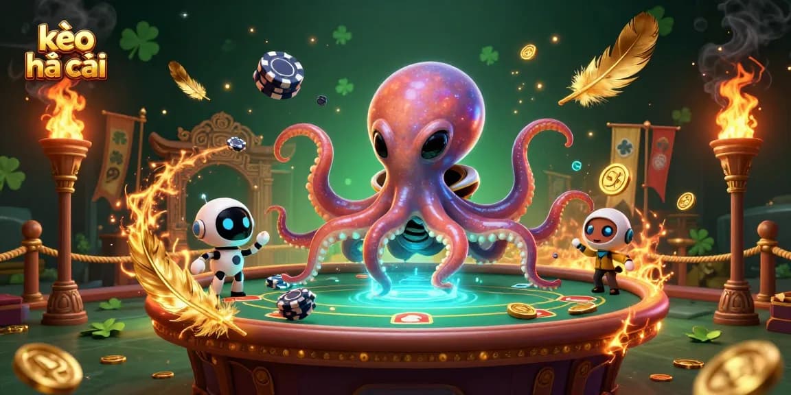 Join thrilling kèo nhà cái action with an alien octopus at a futuristic betting arena filled with vibrant energy.