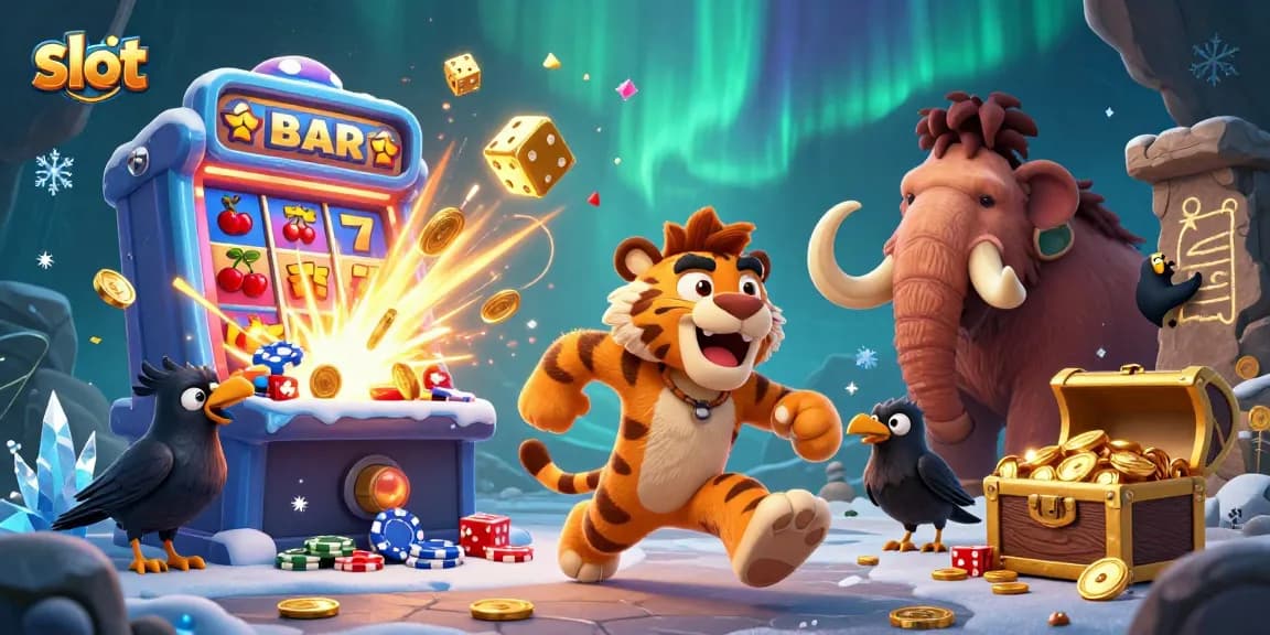 Experience thrilling slot adventures in a vibrant prehistoric casino atmosphere.