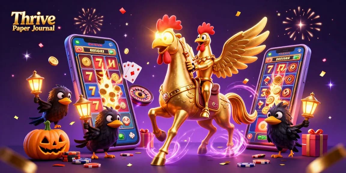 Spin the reels with Thrive Paper Journal's vibrant casino scene featuring dazzling characters and elements.