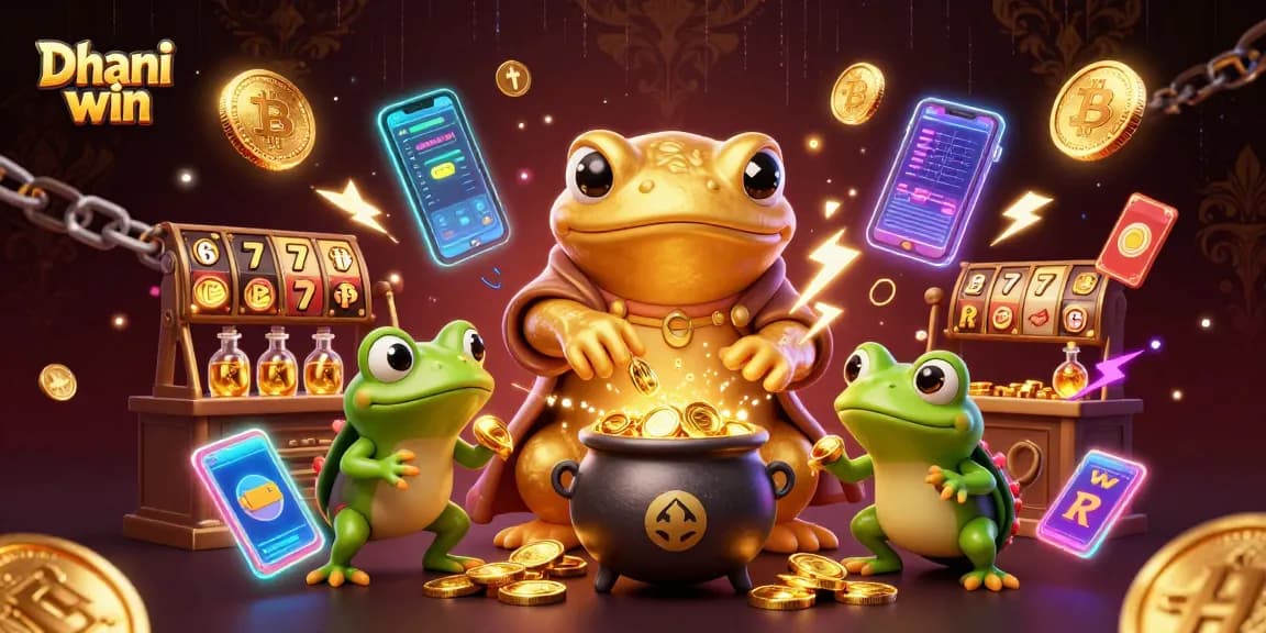 Dive into Dhani win's thrilling gameplay with a golden alchemist transforming coins amid vibrant casino elements.