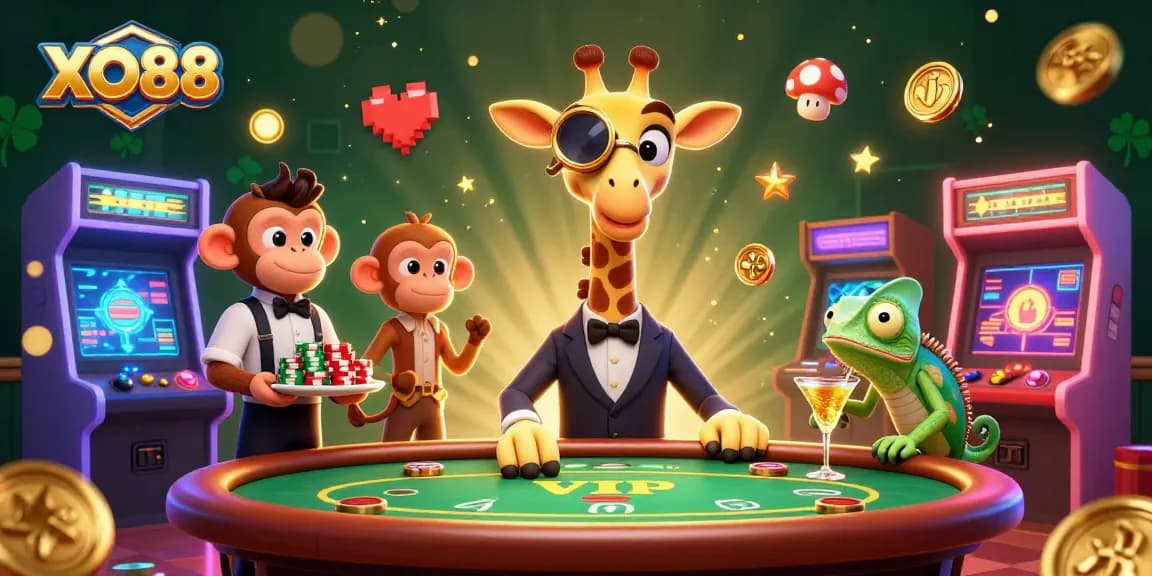 Experience thrilling gameplay with XO88 in a vibrant casino scene featuring unique characters and elements.