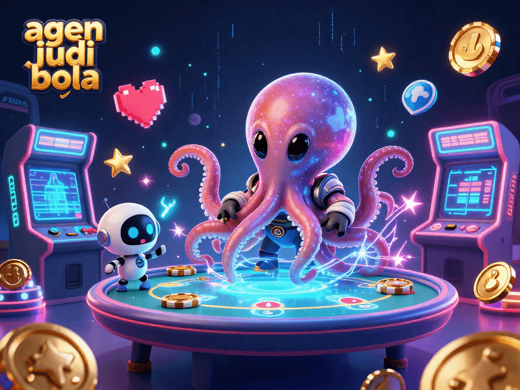 Experience thrilling betting with agen judi bola at a cosmic poker table featuring an alien octopus!