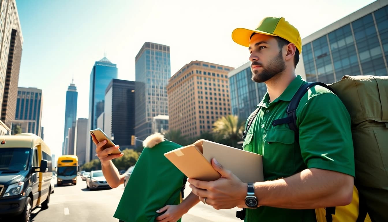 Local delivery service Phoenix AZ with a driver navigating city streets, emphasizing speed and efficiency.