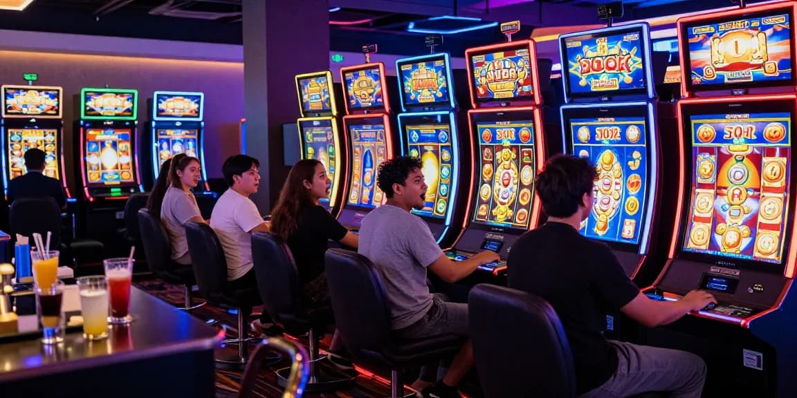Players enjoying diverse slot luar negeri machines in an exciting casino scene with vibrant lights and lively atmosphere.
