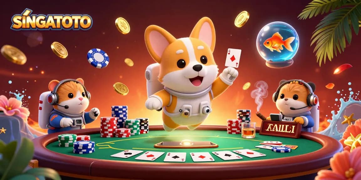 Mendapatkan keberuntungan di SINGATOTO sambil melihat corgi astronot dan karakter lainnya di kasino luar angkasa.