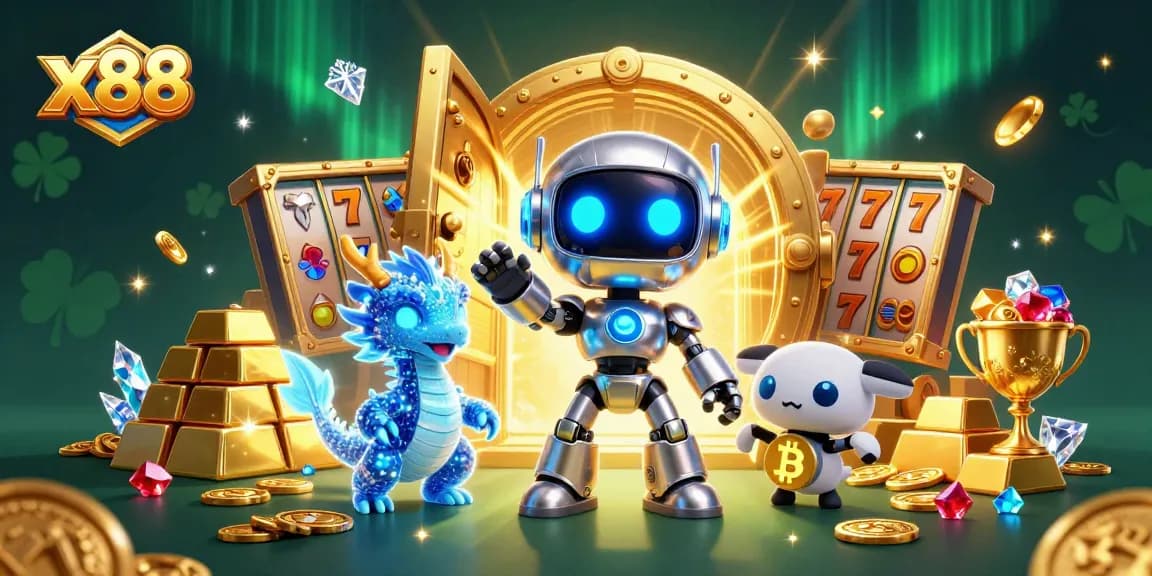 x88 invites players to win big in a vibrant 3D digital casino scene packed with treasures.