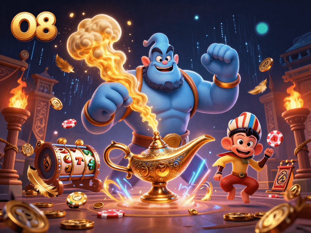 Engage in thrilling gameplay on O8 with colorful characters and dynamic casino elements.