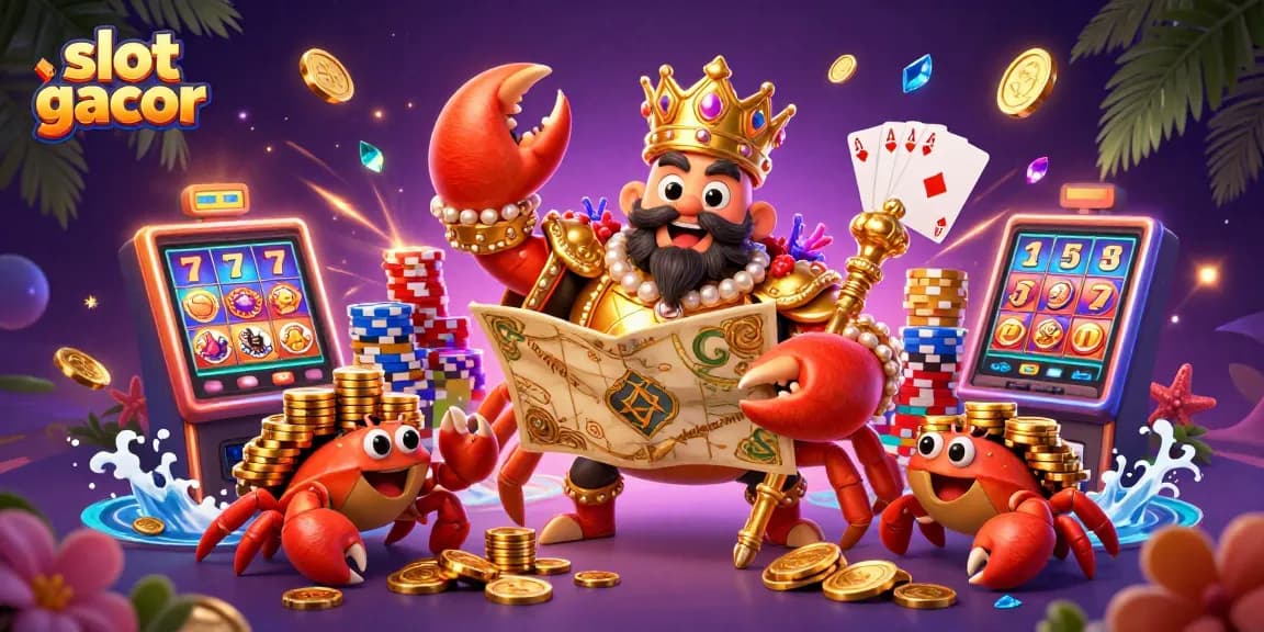 Spin to win on slot gacor machines in this vibrant 3D illustration featuring treasures and casino elements.