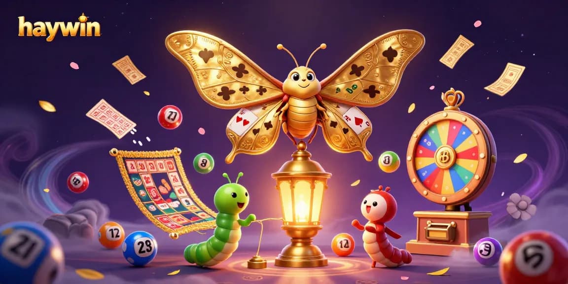 Experience exciting gameplay with haywin's vibrant 3D casino-themed illustration showcasing dynamic lottery and casino elements.