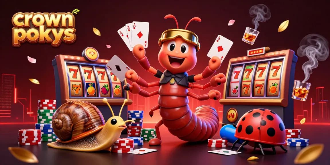 Experience crown pokies excitement with animated characters at a vibrant casino scene filled with action.
