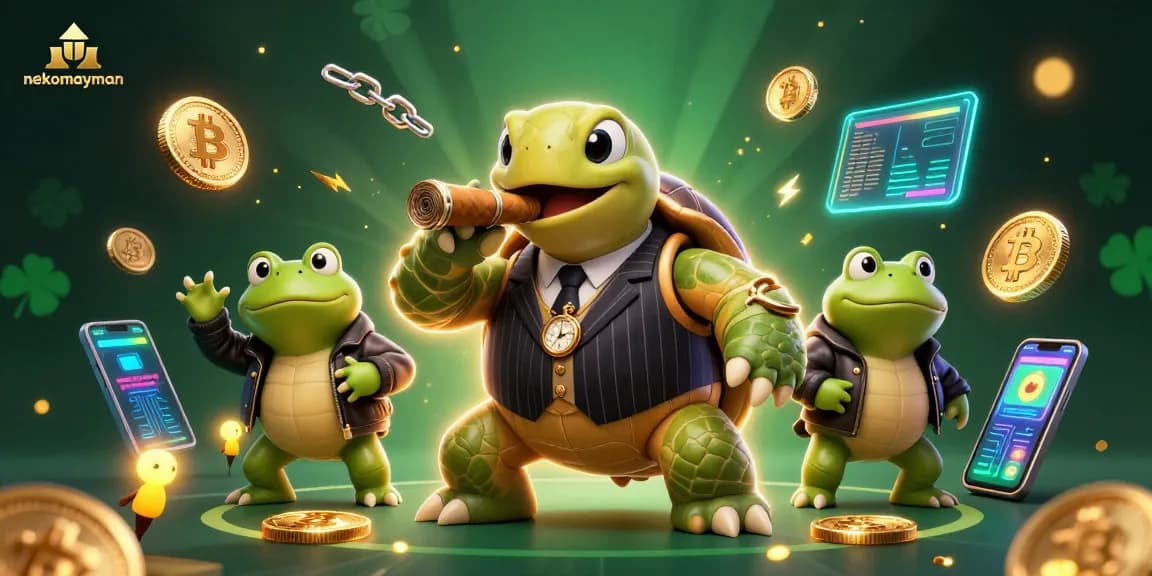 Experience the thrill of nekomayman with a vibrant casino scene featuring the iconic snapping turtle and bullfrog enforcers.