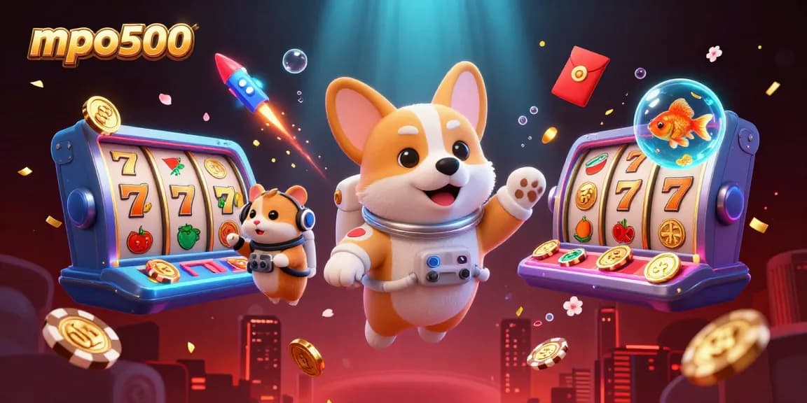 Play and win at mpo500 with a vibrant scene of animated characters in a casino atmosphere