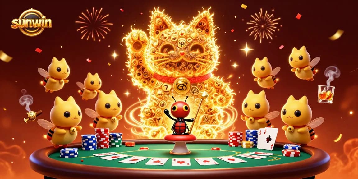 Experience exhilarating moments with sunwin’s vibrant casino scene featuring a lucky cat in action.