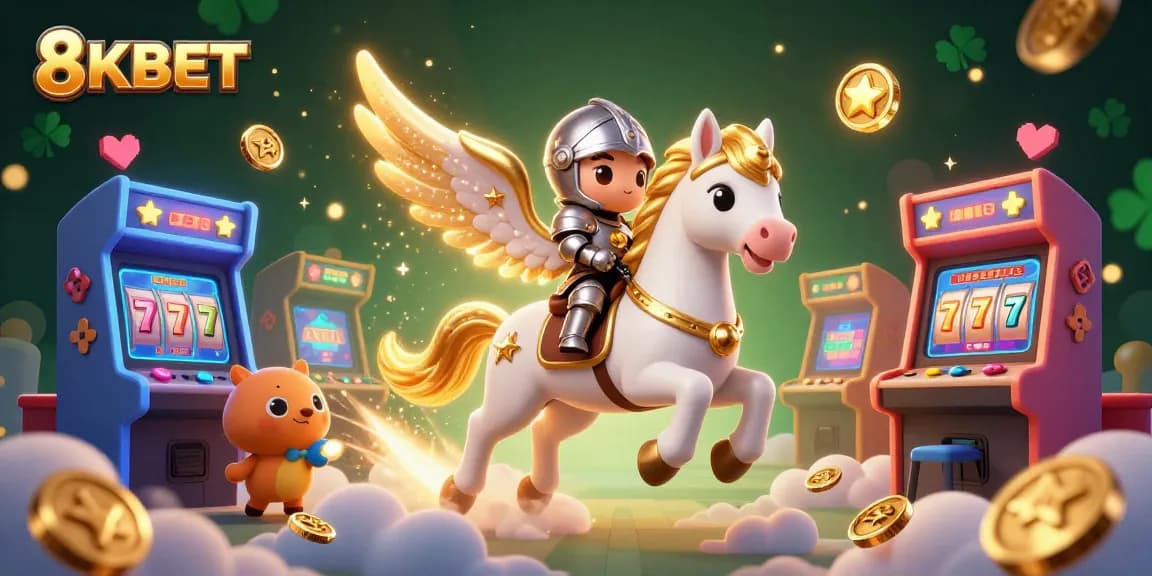 Experience the magic of 8KBET with a dazzling scene of a celestial horse and knight in a casino adventure.