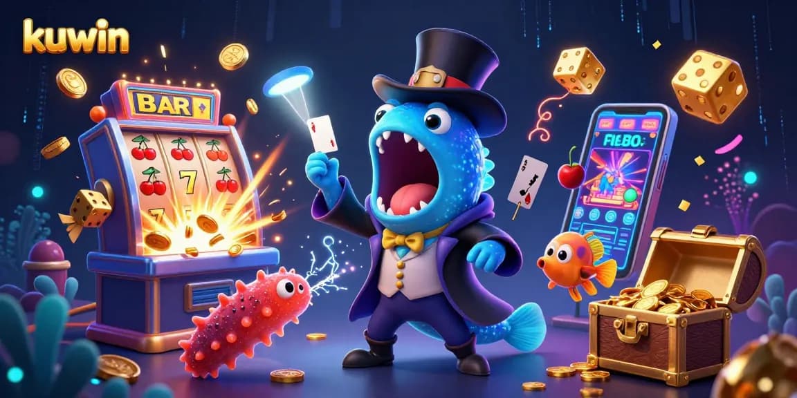 Experience the excitement of kuwin with a vibrant 3D scene showcasing thrilling casino elements and characters.