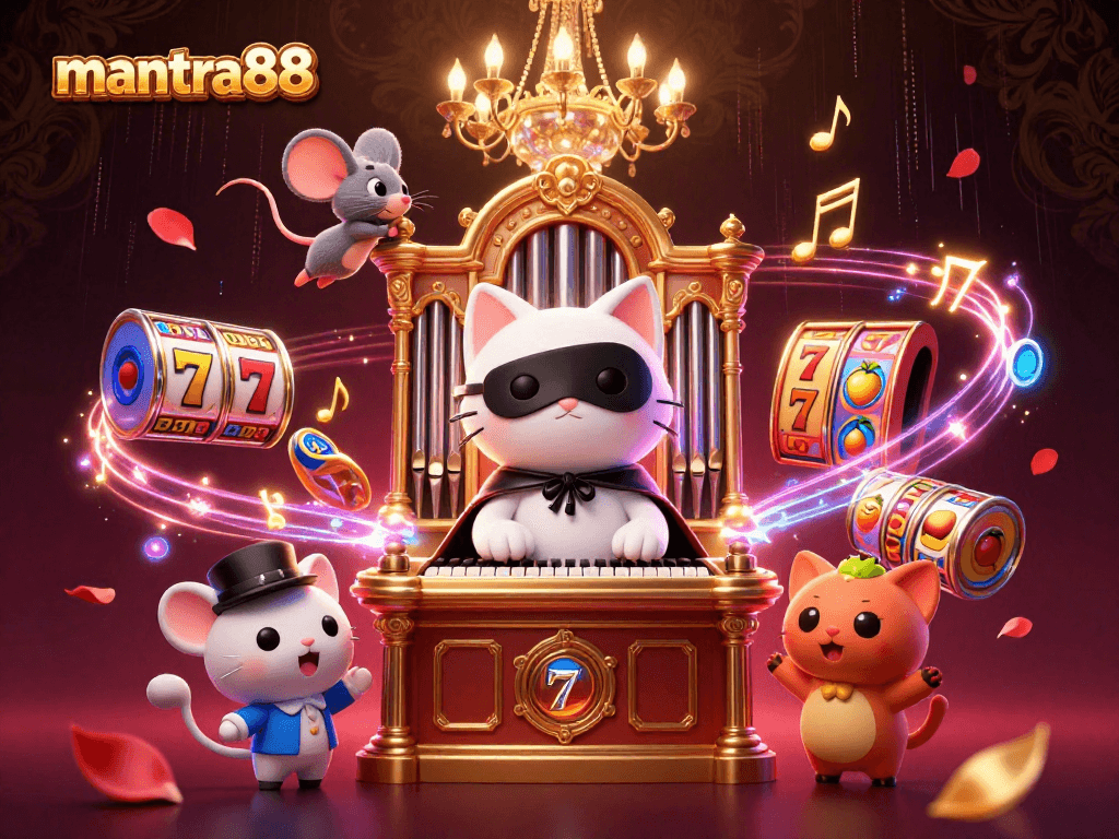 Experience the thrill of mantra88 with vibrant slot reels and dynamic casino action in an exciting illustration.