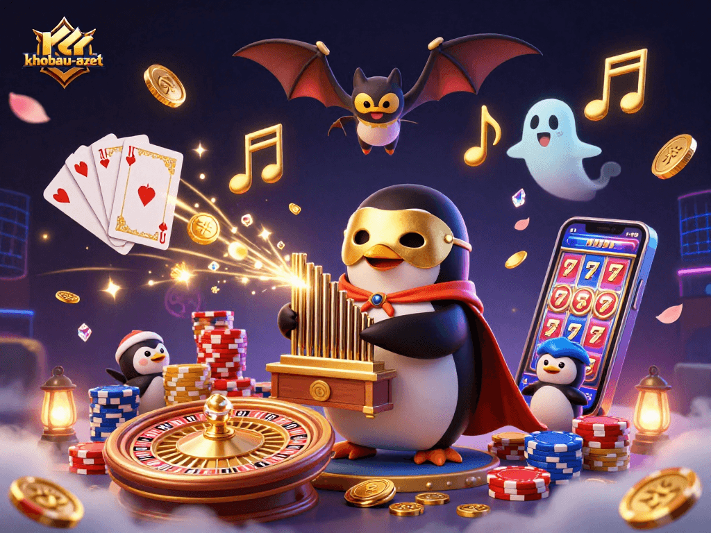 Spin and win with khobau-aztec, a vibrant 3D illustration of a lively casino scene.
