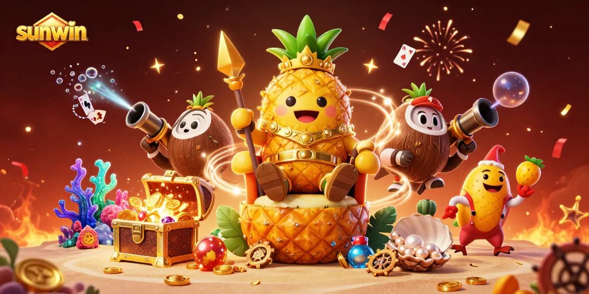 Engage in fun gameplay at sunwin with vibrant characters and dynamic scene filled with casino treasures.