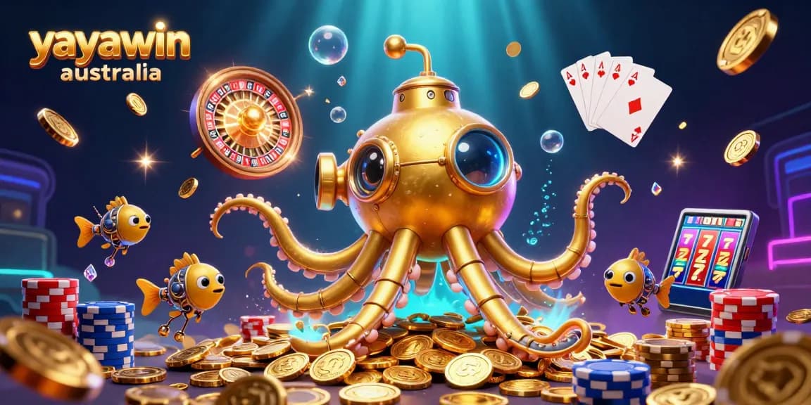 Experience the thrill of yayawin australia with a 3D submarine and golden casino elements.