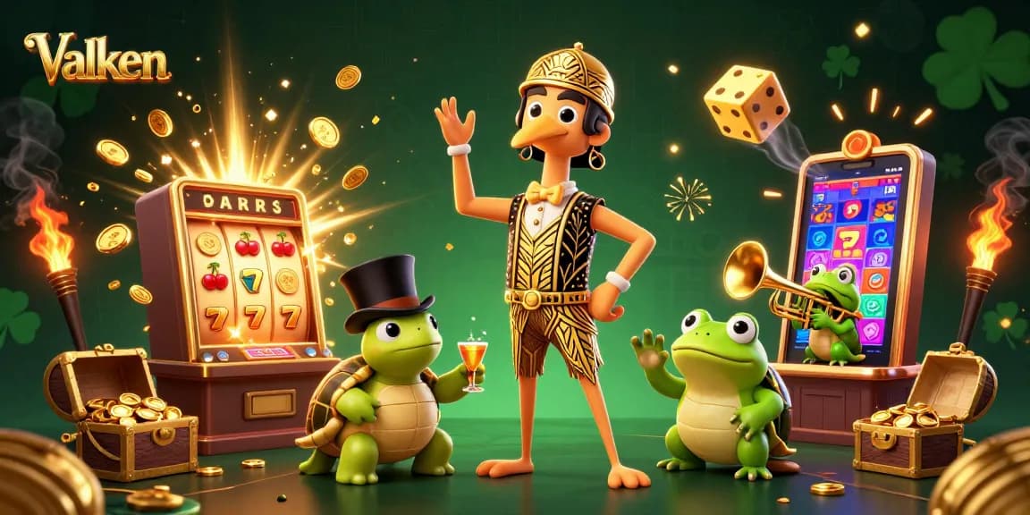 Valken's exciting scene of casino characters enjoying vibrant gaming atmosphere.