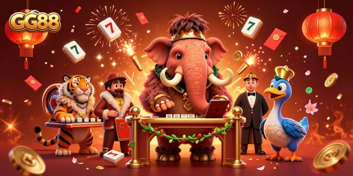 Experience GG88's unique slot games in a vibrant casino illustration featuring exciting characters and festive elements.