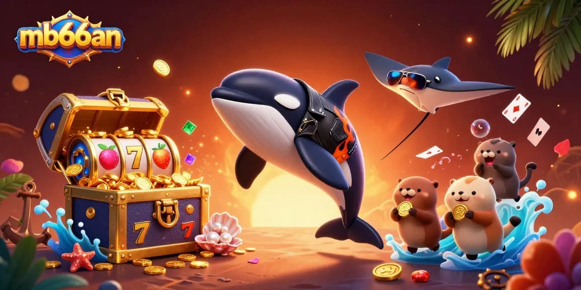 Experience thrilling wins with mb66an's vibrant casino-themed underwater adventure featuring playful characters.