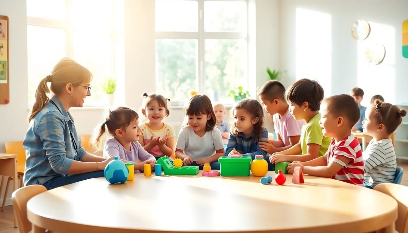 Children participating in ABA therapy for kids, engaging positively in a supportive learning environment.