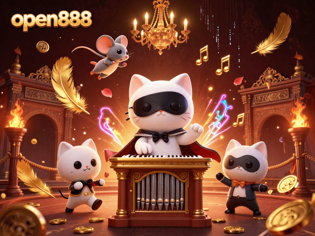 Experience exhilarating wins at open888 with a vibrant fantasy casino scene featuring a whimsical cat and mouse.