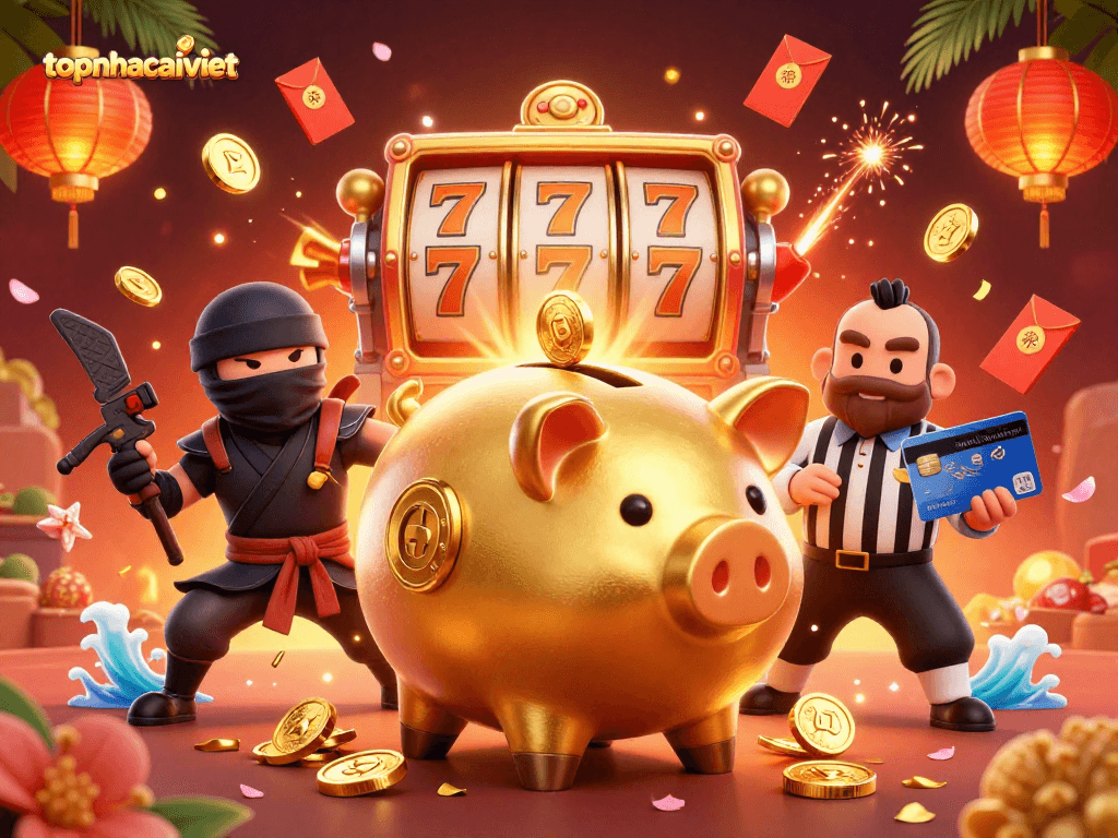 Engage in thrilling gameplay with topnhacaiviet as the golden piggy bank sumo wrestler shakes loose treasures!
