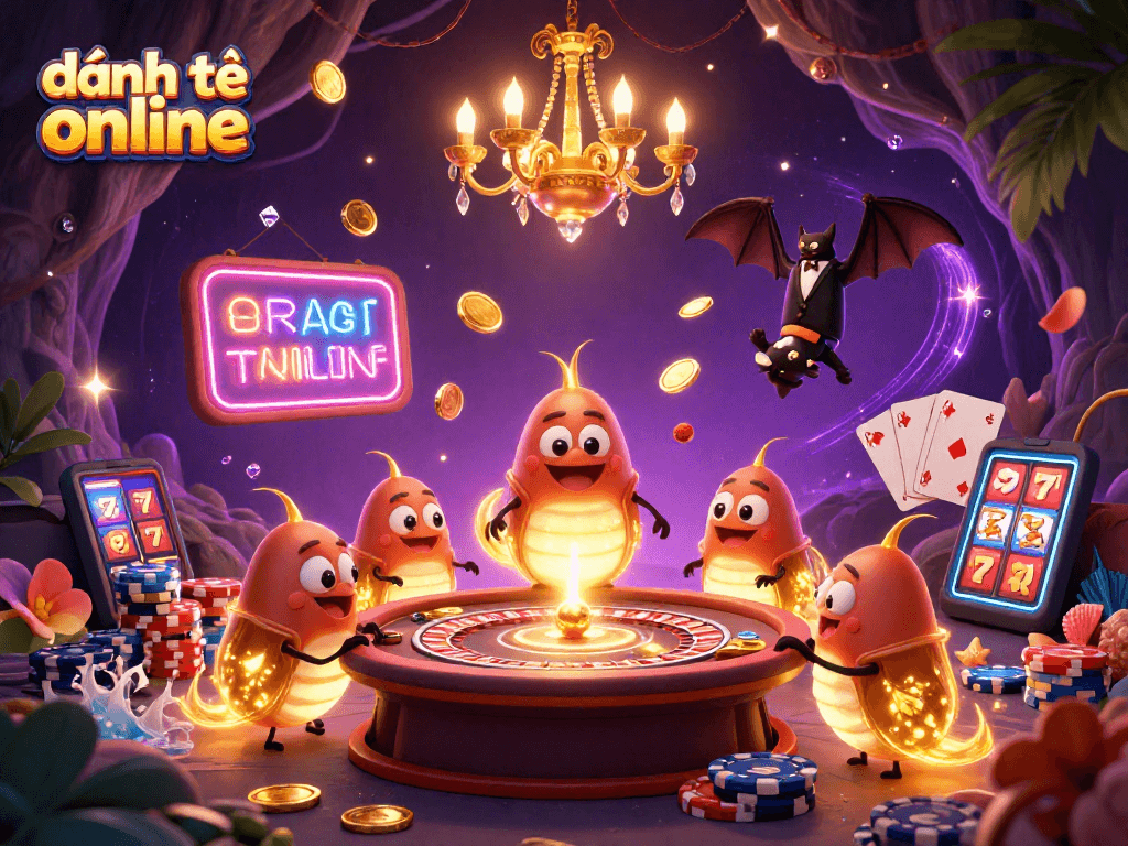 Join the fun in đánh đề online with glowing creatures lighting up an exciting casino atmosphere.